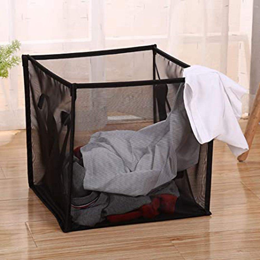 Pop Up Laundry Baskets - Mesh Collapsible Laundry Hampers Storage with Handle - Foldable for Washing Storage, Great for The Kids Room, College Dorm, Travel Organizer (Black) Pop Up Laundry Baskets - Mesh Collapsible Laundry Hampers Storage with Handle - Foldable for Washing Storage, Great for The Kids Room, College Dorm, Travel Organizer (Black)